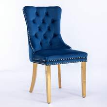 Set Of 2 65 Cm Dining Chairs In Velvet For Kitchen And Dining Room - 藍色 - 查看 3