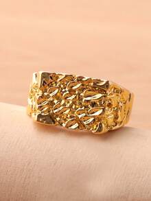 Anillo de aleación de cara de relieve chapado en oro simple para hombre de 1 pieza - Amarillo Oro - Ver 7