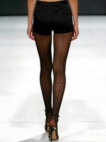 1/2/3 Pasang Legging Wanita Motif Hati Hitam - Desain Motif Hati yang Lucu, Elastis & Nyaman, Legging Modis untuk Pemakaian Sehari-hari, Kencan Malam, Gaya Romantis - Hitam - View 8