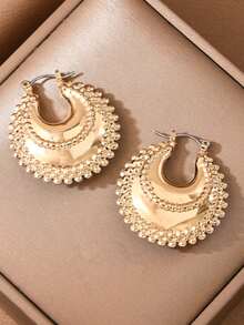 1 Pair French Vintage Elegant Gold Lace Teardrop Oval Earrings For Daily Commute Wear - Gold - View 3