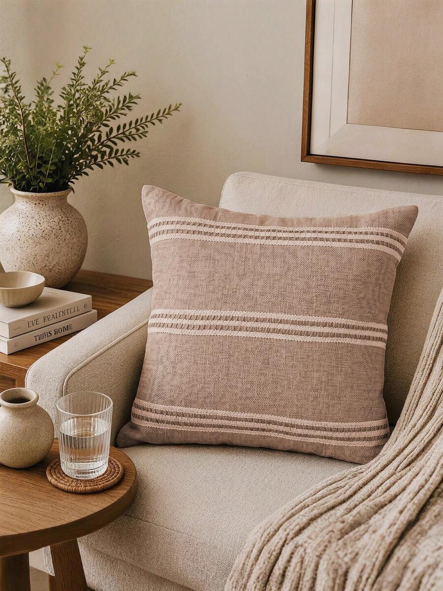 1pc/2pcs Bohemian Solid Color Pillow Case, Decorative Farmhouse Ruffle Pillow Case, Khaki Neutral Farmhouse Cushion Cover, Suitable For Sofa Bed Home Decor (Pillow Insert Not Included) - Khaki - View 1