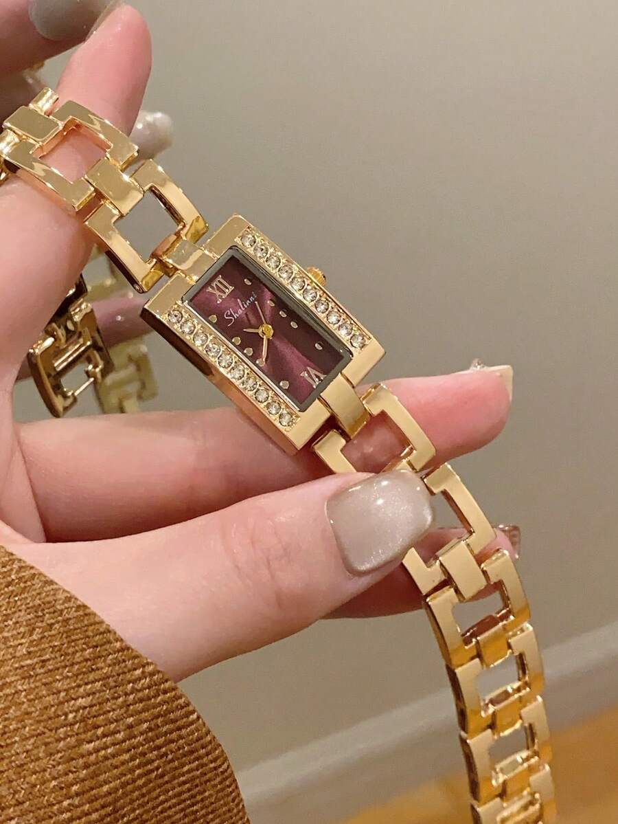1件金色圓形女款石英手錶,精緻時尚極簡風,適合日常配戴,生日/畢業禮物,休閒聚會 - 金色 - 查看 1