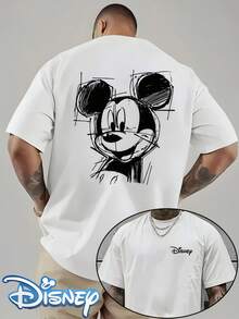 Disney Sketch Line Mickey Mouse Men's Cotton Tee, Regular Fit Minimal Vintage Casual T-Shirt For Theme Park & Daily Streetwear - White - View 1