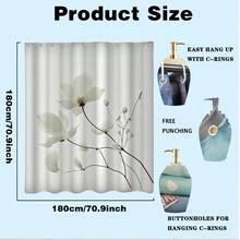 1pc Elegant White Floral Pattern Shower Curtain With 12 Hooks - Perfect Match For Your Bathroom Decor And Christmas Decorations - Multicolor - View 3