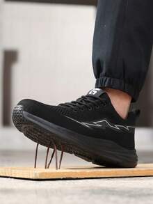 Men's Professional Anti-Crush Anti-Puncture Protective Shoes, Wide Last Design Suitable For Wide Feet, Sports Series Rubber Sole Lightweight Stylish All-Season Functional Shoes - Black - View 4