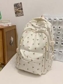 Dedoo Backpack School Bag Floral Pattern MultiCompartment Zipper Side Buckle Large Capacity Lightweight Back To School Campus Travel For Teen Girls Students - Beige - View 3