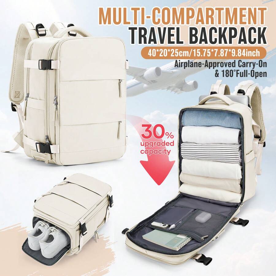 大容量 25L 登機背包，符合航空標準的旅行袋，14-15.6 吋筆電包含乾濕分離，防水旅行背包適用於男女，短途旅行商務通勤學校包，多隔層輕量耐用透氣多功能 3-5 天旅行行李袋，可直接登機無需託運，百搭休閒背包，多色可選