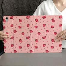 1件粉色波點草莓印花三折平板保護殼，附筆槽，適用於 iPad 10.9/10.2/Air 5th Gen/Pro 11/10th Gen/9.7/Air 2/(7th Gen)/(8th Gen)/Air 4/5/Pro 11/10th Gen 10.9 吋 2022 智能保護殼/Air 13(M3 2025)/Air 11(M3 2025)/Air 11(M3 2025)/11(A16 2025)/Galaxy Tab S10+/S9/A9，自動睡眠/喚醒功能 - 彩色 - 查看 1