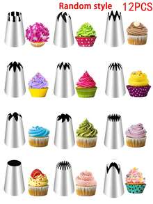12Pcs Extra Large Stainless Steel Piping Tips Set, Seamless Icing Nozzles For Cupcakes And Cookies With Multiple Shapes To Pipe Buttercream And Baby Puree For Home Baking, Minimalist Metal Practical Gift For Cake Decorating Enthusiasts - View 12