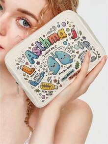 1pc "Asthma" Cute Respiratory Care Print Makeup Bag, Large Capacity Toiletry Bag, Unisex, Suitable As Birthday Gift - Multicolor - View 7