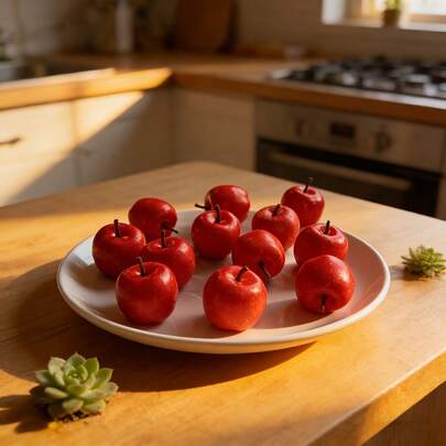 12pcs Mini Apple Christmas Tree Ornaments, Artificial Red Fruit Garland Decor - Home Decor, Classic Style Party And Holiday Accessories