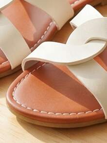 Summer New - Beige Children's Flip Flops, Single Strap Design, Caramel Sole. Gentle And Elegant Style. - White - View 5