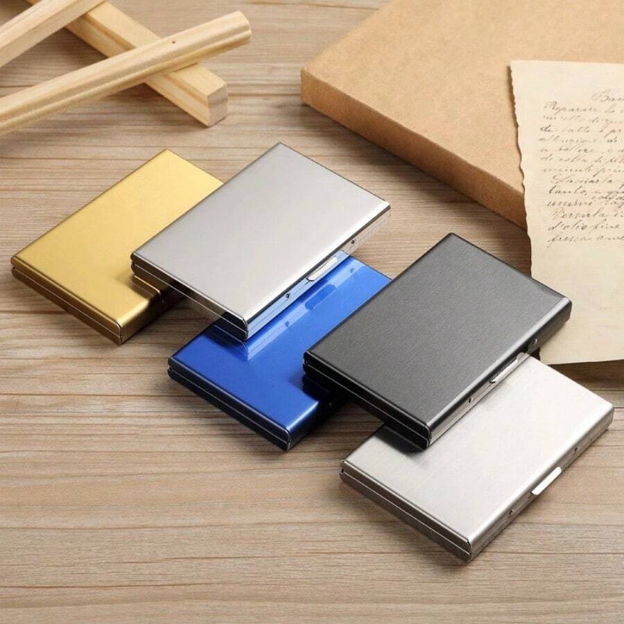 1個高級金屬卡夾,不鏽鋼超薄防消磁精巧卡套,防盜銀行卡套卡夾,男女通用 - 彩色 - 查看 1