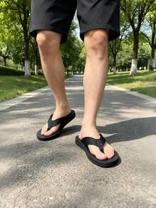 新款黑色男士夾腳拖鞋，室內外兩用沙灘涼鞋，極簡風多功能夏季通勤休閒拖鞋 - 黑色 - 查看 5