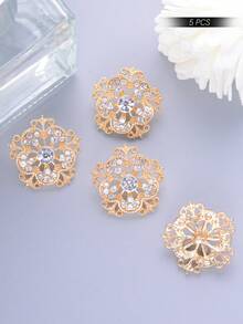 5 Stücke/Set florale Cut Out geprägte Strass 3D Vintage elegante Metallknöpfe, geeignet für Hochzeitskleid, Mantel, Pullover, Strickjacke, Jackendekoration, handgefertigte zum Annähen Knöpfe Geschenkbox, Brautjungfernschuhe, Hut DIY Zubehör - mehrfarbig - Übersicht 16