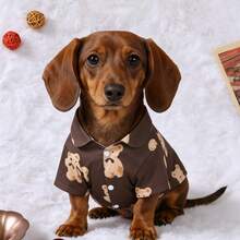 1pc Bear Print Knitted Pet Clothing, Soft Breathable Button Shirt, Suitable For Dogs And Cats, Spring/Summer Wear, Fits Extra Small, Small And Medium Breeds, Compatible With Pomeranian, Chihuahua, Yorkshire Terrier, Dachshund, Poodle And Other Small Dogs/Cats, Daily Wear, Party Outfit And Photo Shoot - Brown - View 1