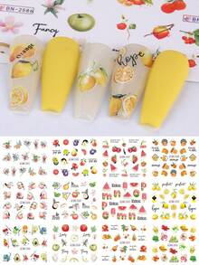 12Designs 1入 水轉印指甲貼紙 水貼花 水滑貼 水彩水果花卉系列 橘子檸檬蘋果桃子草莓 可可愛美甲裝飾 女款夏季指甲DIY設計 - 彩色 - 查看 10