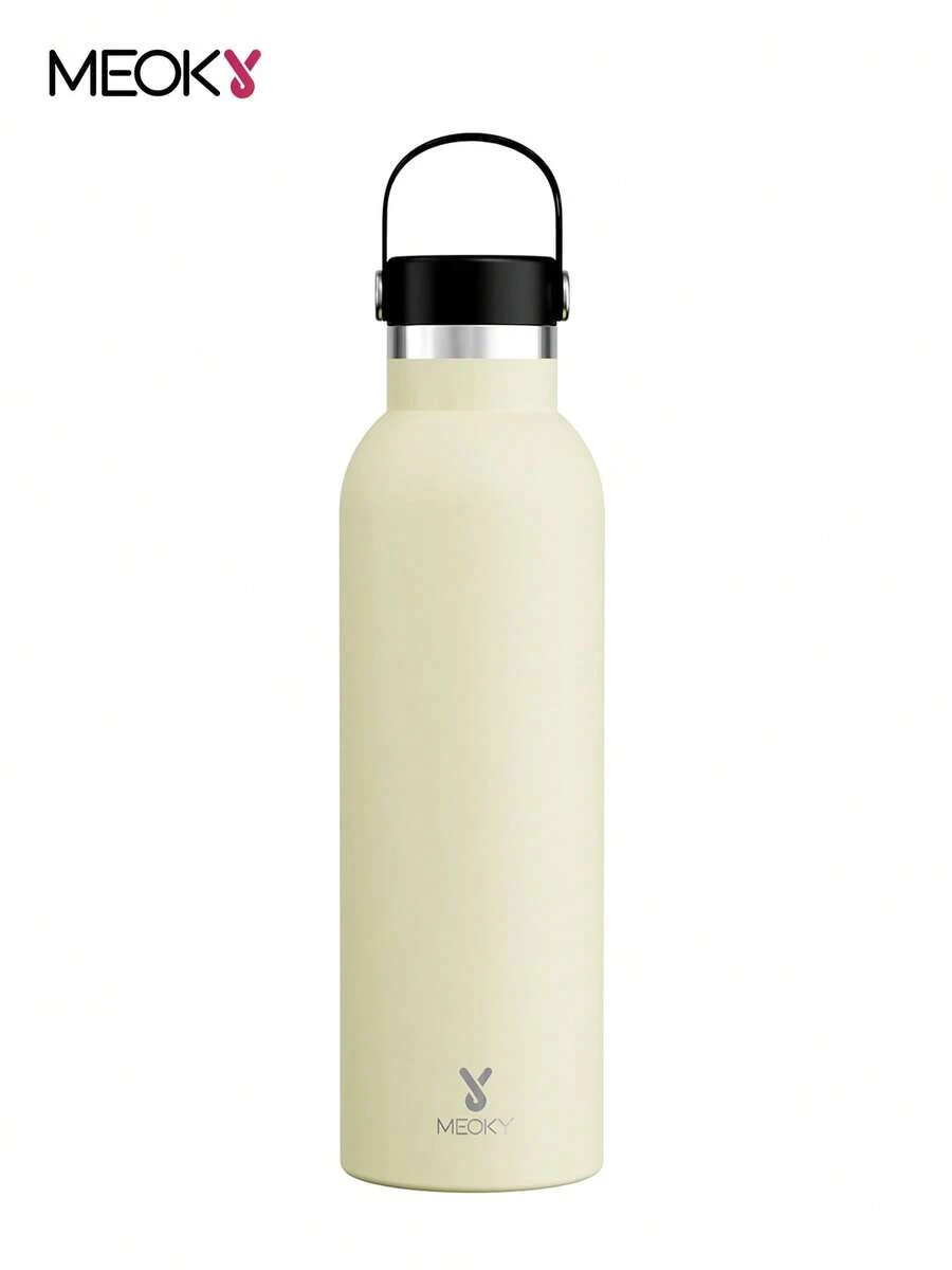 Meoky 26oz/750ml 真空保溫不鏽鋼水壺,大容量旅行水瓶,附便攜手提蓋,冷熱飲品保溫,適用於登山、露營、戶外運動與日常使用 - 米白色 - 查看 1