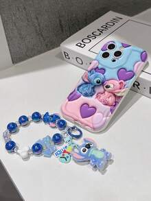 Disney Has Authorized, Phone Case - Chain Set, The Stitch Lilo & Stitch 3D Phone Case Plus A Silicone 3D Stitch Bracelet With Metallic Ring Removable Bracelet, Stitch And Angel Pattern, Compatible With Iphone17/16/15/14/13/12/28/XS/XR/X Plus Pro Max, A Stylish Cartoon Phone Case, The Perfect Gift Choice, Phone Protection, Durable Phone Cover, Great Gift For Friends And Family. - White - View 7