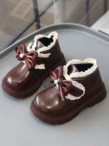 1 Pair Girls' Knot Ankle Boots, Autumn/Winter New Soft Sole Anti-Slip Princess Boots For Toddlers And Young Children - Brown - View 5
