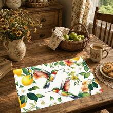 1pc/4pcs/6pcs, Home Decor, Floral & Bird Pattern Printed Linen Placemats, All-Season Use, Suitable For Dining Table, Washable Placemats, Coasters, Kitchen Placemats, Home Goods, Kitchen Supplies, Table Decor - Multicolor - View 5