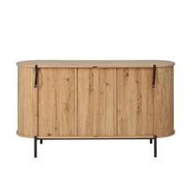 Oval Sideboard With Rattan, Sliding Doors, Drawers, Adjustable Shelves, Wood Effect, Metal Legs, - Natural - 查看 9