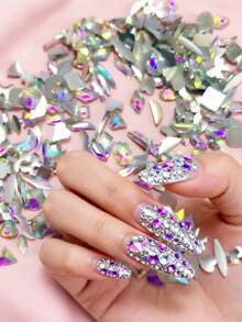 1 paquete de strass para uñas con forma asimétrica de luna, mariposa y estrella, base plana, color AB, accesorios brillantes de arte de uñas tipo diamante, aptos para dijes de uñas DIY multifunción - Multicolor - Ver 2