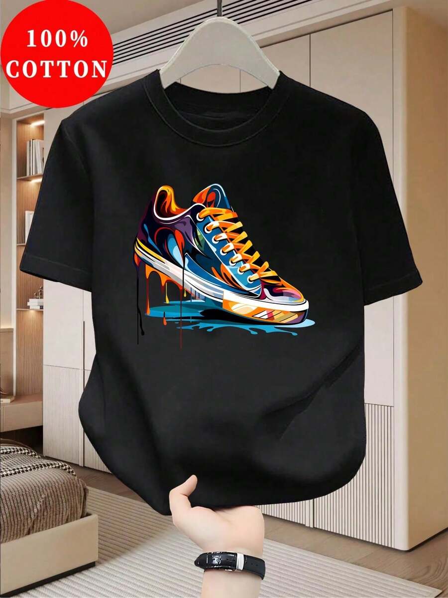 1 Stück, Y2K Unisex Retro T-Shirt - Herrenhemd aus 100% Baumwolle, leicht, kurzärmelig, ideal für den Sommer, mit schmaler Passform und Rundhalsausschnitt, atmungsaktiv und vielseitig für die täglichen Aktivitä - Schwarz - Übersicht 1