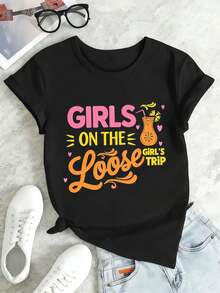 Camiseta Girls On The Loose Grafik, hochwertiger Stoff, bequeme Passform, atmungsaktiv, l?ssig, einzigartiger Grafikdruck - Negro - Ver 2