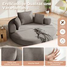 Flieks Multifunctional Freestanding Folding Sofa Bed (Boneless Couch) – Oval Bed With Cushions, Modular Sofa, Corduroy Fabric Cover (173 X 176 Cm), Suitable For Apartments, Living Rooms, Bedrooms - 灰色 - 查看 5