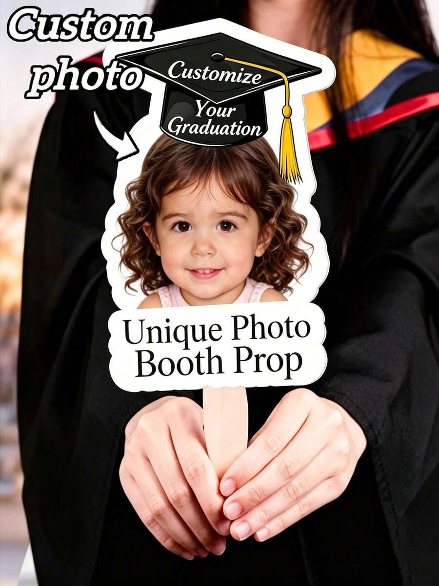 Custom Vintage Childhood Photo Graduation Fan, Personalized Graduation Gift, 2026 High School Graduate Best Friend Photo Prop, Humorous High School Graduation Keepsake - Multicolor - View 1