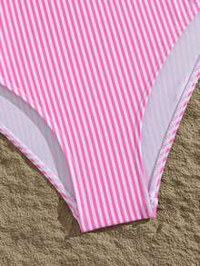 Women's Striped Print Flat Chest Bikini 2 Pieces Set, Suitable For Summer Island Vacation Outfits Beach - Multicolor - View 6