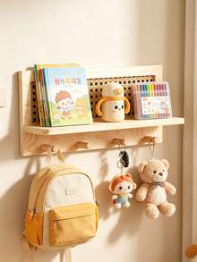 1pc Wall-Mounted Storage Shelf, Rectangular Wooden Shelf With Woven Floral Decoration, Suitable For Children's Room Newborn Essentials Room Essentials - Multicolor - View 1