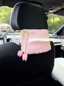 創意鬱金香蝴蝶結車用面紙盒 蓬鬆車用面紙收納袋 通用車內裝飾袋 適用座椅靠背、扶手箱、遮陽板 車用配件 - 鬱金香蝴蝶結 - 查看 1