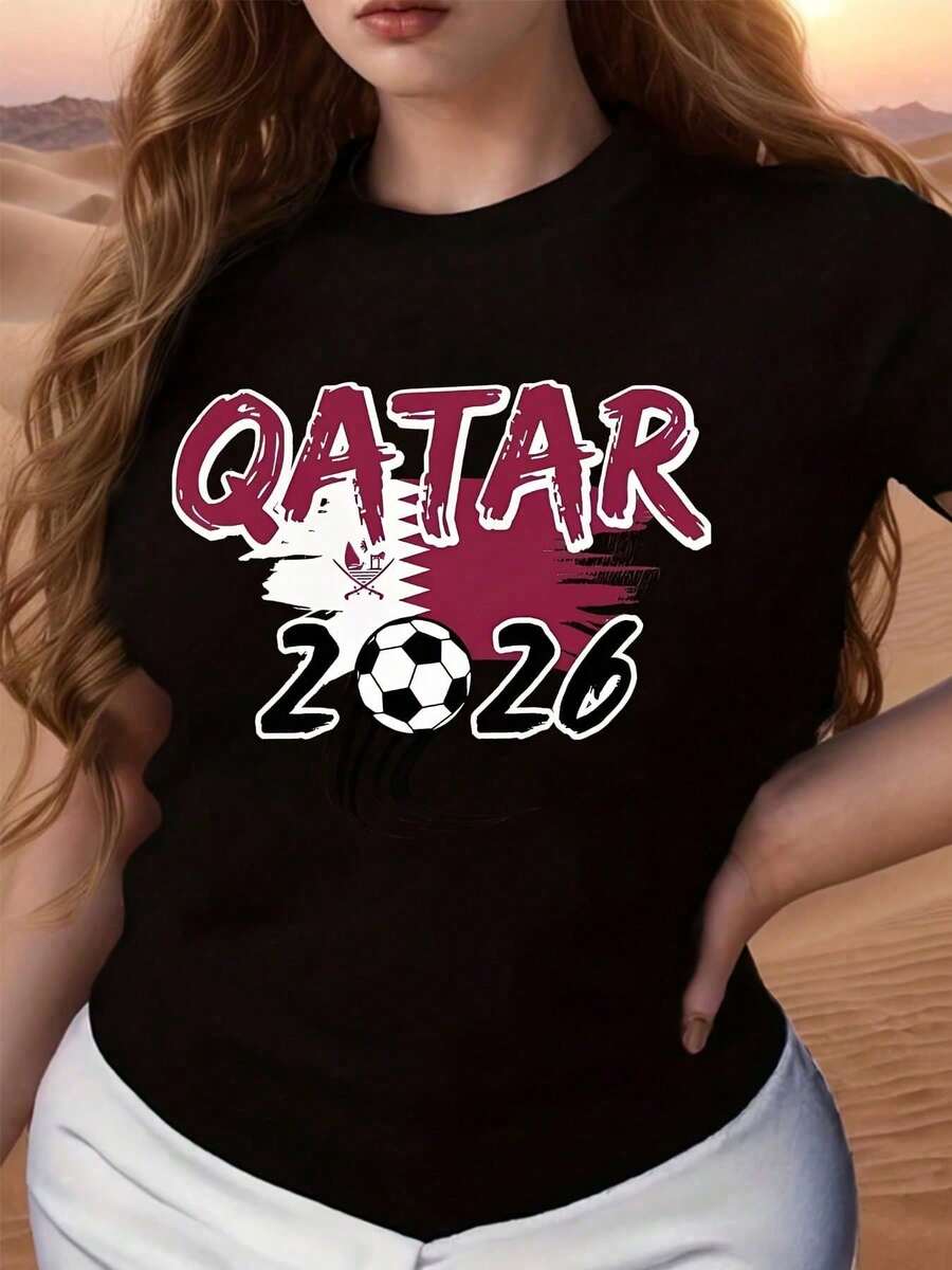 NEWT-Shirt Qatar 2026 Football Jersey With A National Flag And Football Print, Suitable For Sporting Events, Fan Gatherings, And Casual Wear. (C) Jersey - 黑色 - 查看 1
