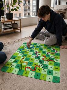 1件綠色格紋蛇梯棋遊戲墊，趣味聚酯纖維長方形地板遊戲布，印有數字方格與彩色蛇梯圖案，適合家庭聚會、遊戲之夜、課堂活動、生日派對、團體遊戲以及男孩女孩骰子遊戲 - 彩色 - 查看 6