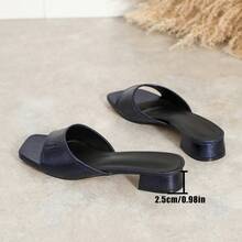 Women's Fashion Metal Strap Wine Red Low Heel Slippers Comfortable Versatile Non-Slip Flat Roman Sandals - Metallic Blue - View 9