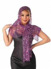 1 pièce Châle à franges de paillettes hydrosolubles, cape brillante brodée, 175*50cm, châle de soirée, fête et dîner de vacances pour femmes - Multicolore - Voir 8