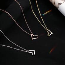 Collar en forma de corazón con cadena para clavícula - Oro rosa - Ver 3