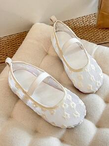 1 Pair Girls Spring Mesh Floral Slip-On Princess Style Mary Jane Shoes, Fresh And Elegant, Simple And Breathable, Versatile For Daily School, Dancing, Party And Banquet Occasions, Size Runs Half Size Small - White - View 18