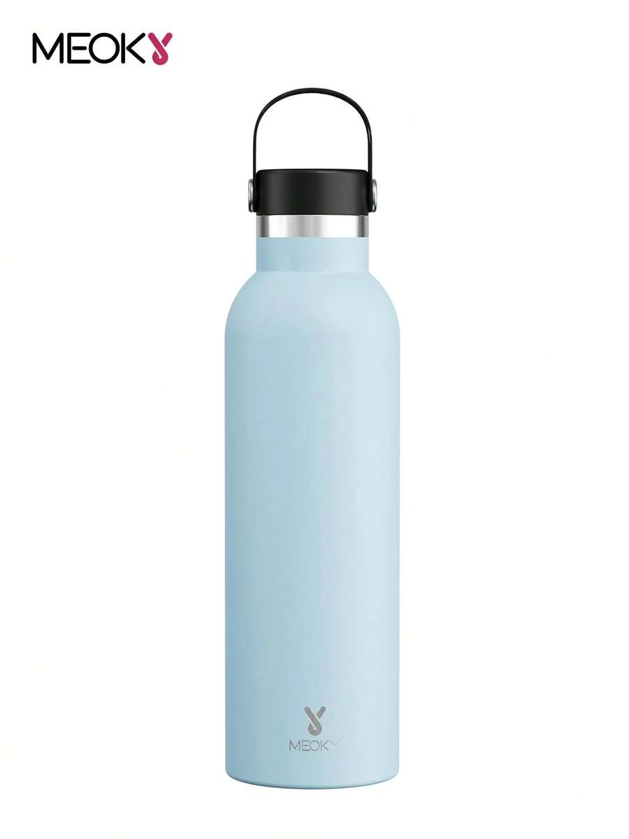 Meoky 26oz/750ml vakuumisolierte Edelstahl-Wasserflasche mit großem Fassungsvermögen und tragbarem Griffdeckel, langanhaltende Warm- und Kälteerhaltung, Reiseflasche für Wandern, Camping, Outdoor-Sport, Schule und täglichen Gebrauch - Blau - Übersicht 1