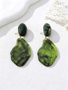 1 Pair Vintage Unique Exaggerated Asymmetric Resin Drop Earrings, Women's Jewelry Accessories For Daily Commute, Vacations, Dates, Banquets And Parties - Green - View 3