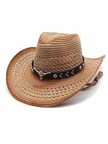 Men's Western-Style Straw Cowboy Hat, Outdoor UV-Protective Sun Hat, Breathable Woven Summer Hat - Multicolor - View 12