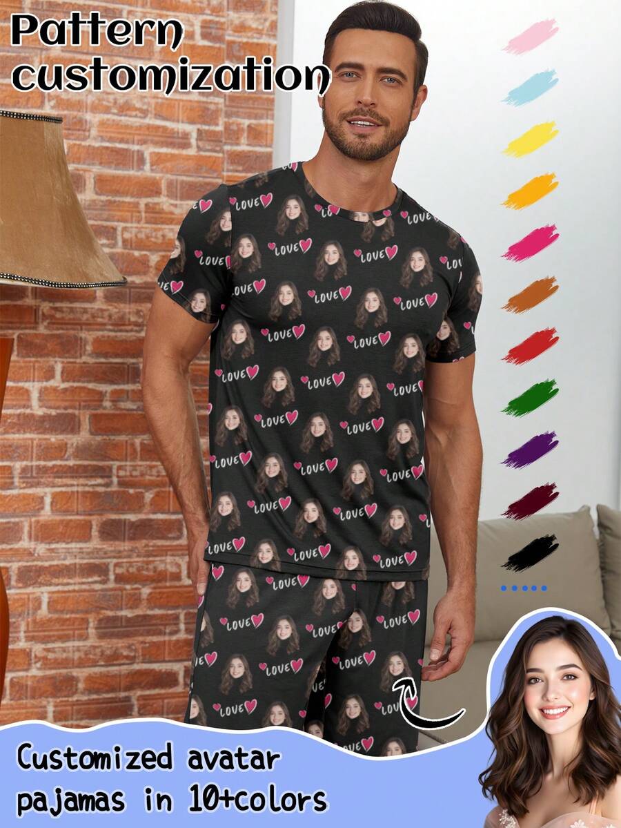 Printstory Customized Men's Pajama Set, Personalized With Any Pattern, Unique Gift For Family, Friends, Holiday Parties