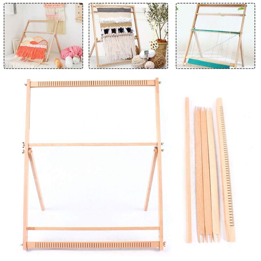 Adjustable Foldable Wood Weaving Loom Frame, DIY Handcraft Loom With Comb Bobbin For Wall Hanging Scarf Blanket Making - 70*50cm - 查看 1