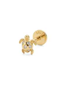 IN Z 1pc 925 Sterling Silver Zirconia Inlaid Turtle Flat Stud Earring | Small Stud Earring | Stackable Earring | Cartilage Stud Earring | Ear Cartilage Stud Earring | Layered Earlobe Stud Earring | 925 Sterling Silver Jewelry | Suitable For Women's Daily Wear | Sold Individually (Not A Pair) - Sea Turtles - View 12
