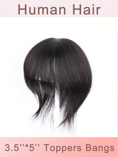 3.5" X 5" Hair Topper With Bangs 8-Inch Short,Straight Textured Hairpiece Features Bangs And Designed To Effectively Conceal Ideal For Daily Wear Human Hair Topper For Women: Realistic And Natural, Smooth And Comfortable, Covers The Top Of The Head
