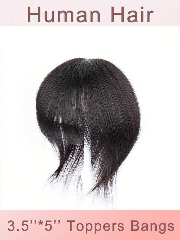 3.5" X 5" Hair Topper With Bangs 8-Inch Short,Straight Textured Hairpiece Features Bangs And Designed To Effectively Conceal Ideal For Daily Wear Human Hair Topper For Women: Realistic And Natural, Smooth And Comfortable, Covers The Top Of The Head