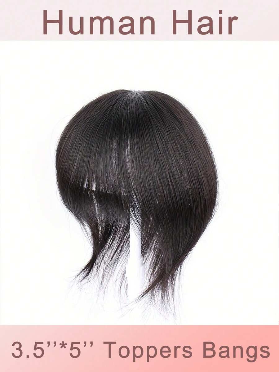 3.5" X 5" Hair Topper With Bangs 8-Inch Short,Straight Textured Hairpiece Features Bangs And Designed To Effectively Conceal Ideal For Daily Wear Human Hair Topper For Women: Realistic And Natural, Smooth And Comfortable, Covers The Top Of The Head - SNatural - View 1
