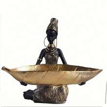 African Girl Holding Plate Acrylic Decor, Exotic Female Statue, Home Office Decorative Storage Ornament, Vintage Collectible Craft Desktop Display, Birthday Graduation Gift - 1PC - View 6